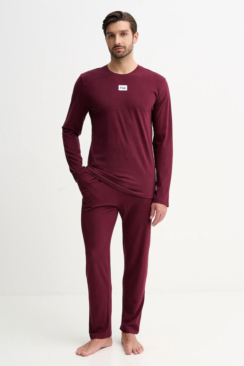 Fila pijamale de bumbac culoarea bordo, uni, FPW1232