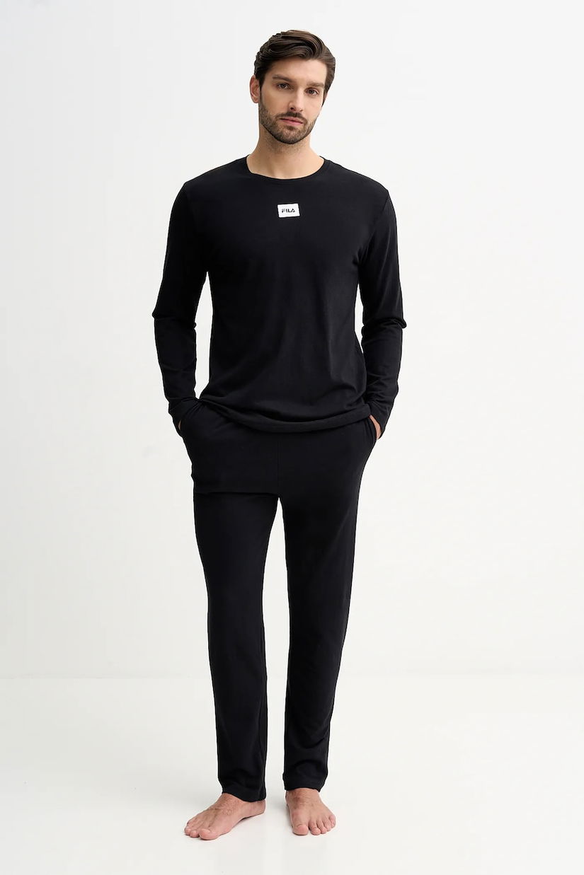 Fila pijamale de bumbac culoarea negru, uni, FPW1232