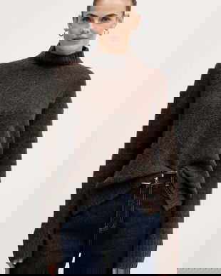 Mos Mosh pulover din amestec de lână Erim culoarea maro, călduros, cu guler, 175400