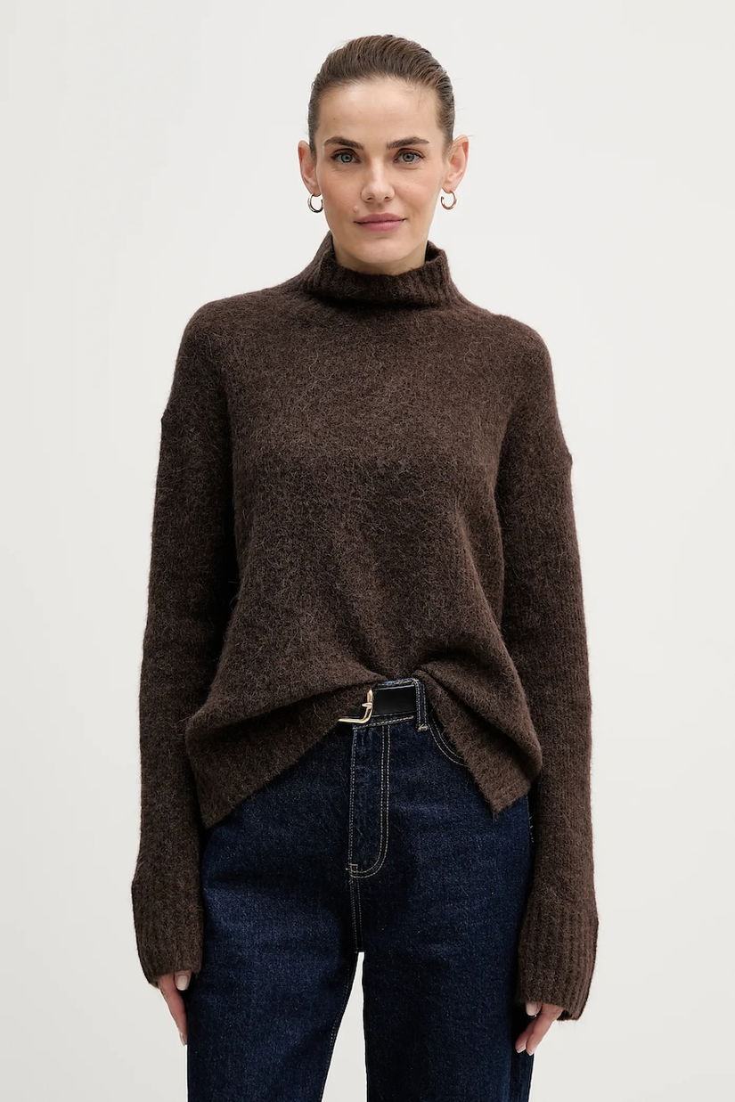 Mos Mosh pulover din amestec de lână Erim culoarea maro, călduros, cu guler, 175400