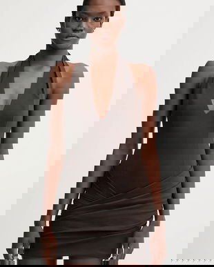 La Mania rochie BLANCA culoarea maro, mini, mulată, BLANCA