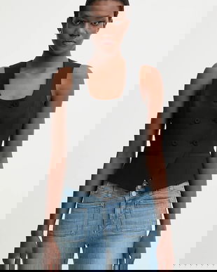 Blugirl Blumarine vestă din amestec de lână culoarea negru, cu două rânduri de nasturi, RF5265.T207A