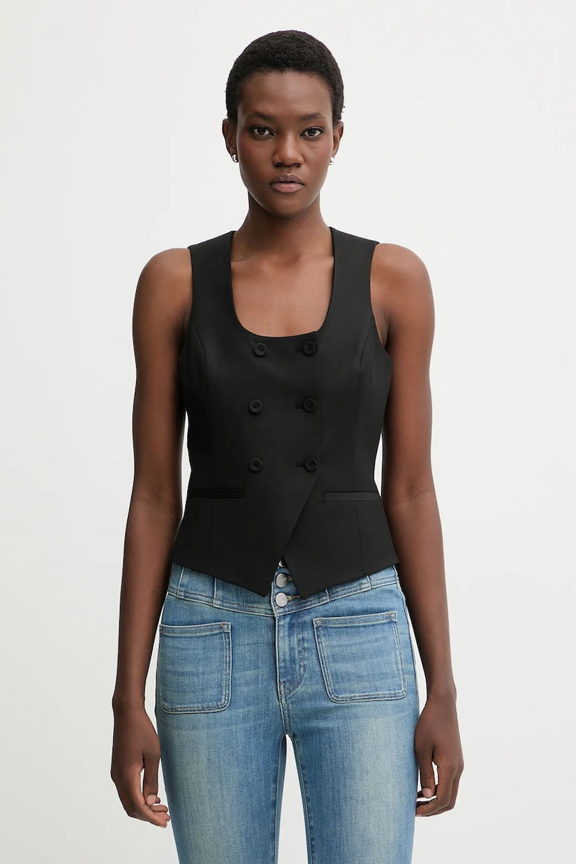 Blugirl Blumarine vestă din amestec de lână culoarea negru, cu două rânduri de nasturi, RF5265.T207A