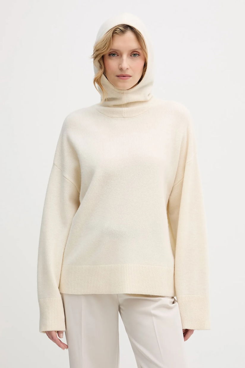 Barbour pulover de lână culoarea bej, cu guler, LKN1705