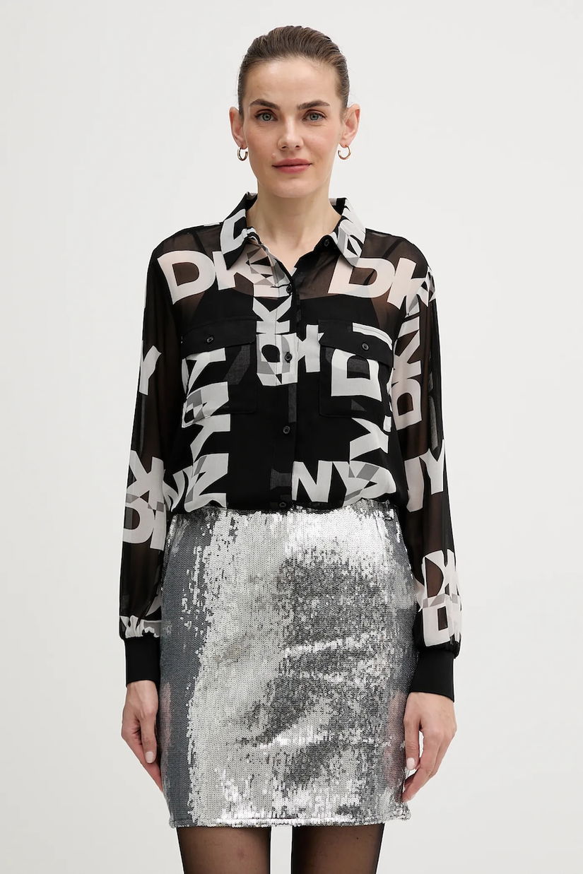 Dkny cămașă culoarea negru, cu guler clasic, relaxed, P4RA6FXZ