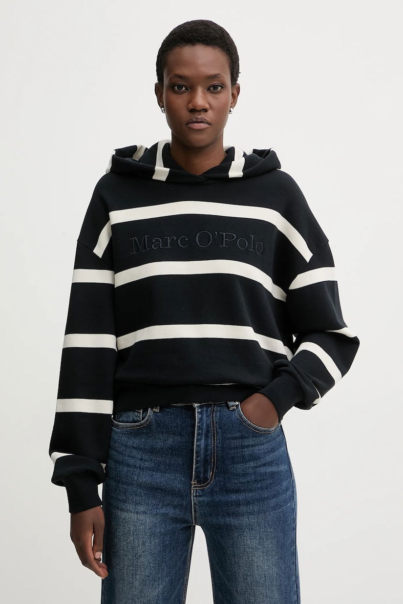 Marc O'Polo hanorac de bumbac culoarea bej, cu glugă, cu imprimeu, 600407354041