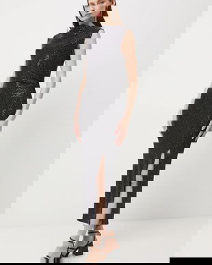 Medicine rochie culoarea argintiu, maxi, mulata