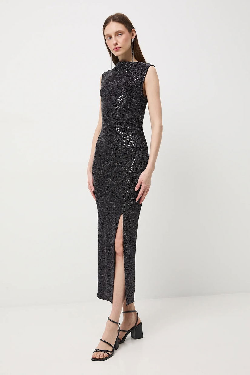 Medicine rochie culoarea argintiu, maxi, mulata