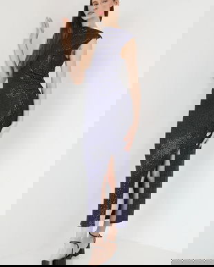 Medicine rochie culoarea albastru marin, maxi, mulata