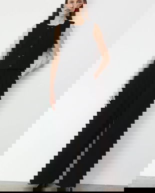 Medicine pantaloni culoarea negru, lat, high waist