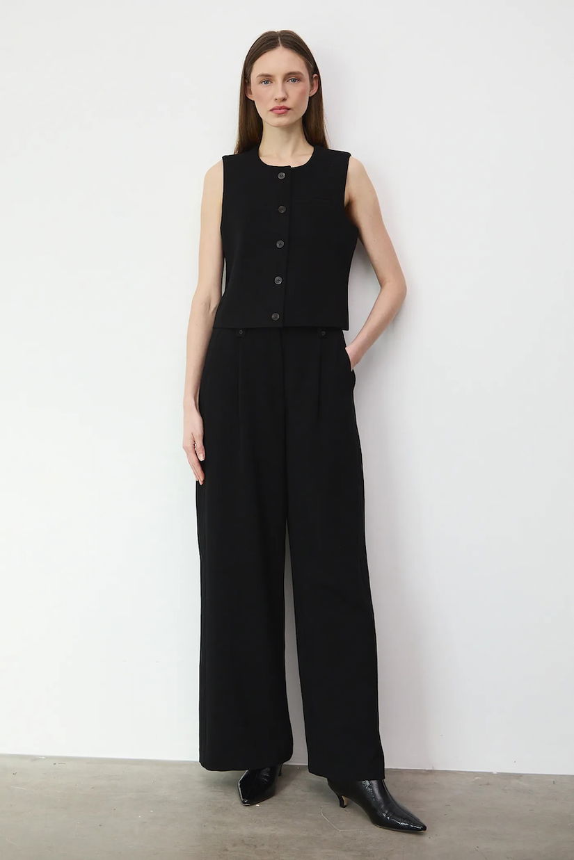 Medicine pantaloni culoarea negru, lat, high waist