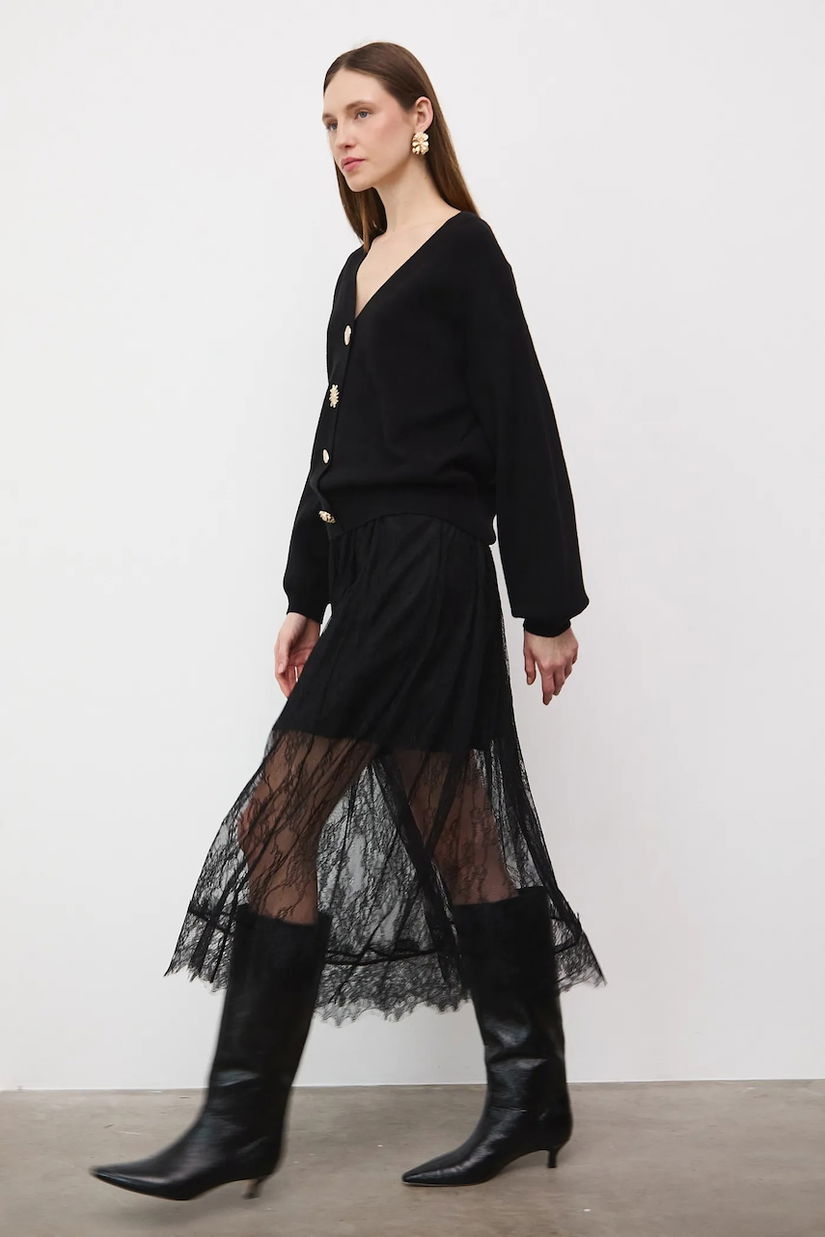 Medicine fusta culoarea negru, maxi, evazati