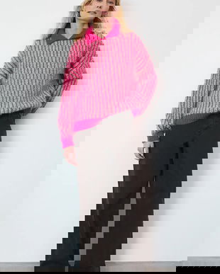 Medicine pulover culoarea roz, călduros, cu turtleneck