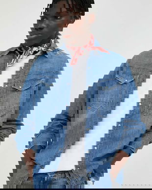 G-Star cămașă din denim bărbați, cu guler clasic, slim