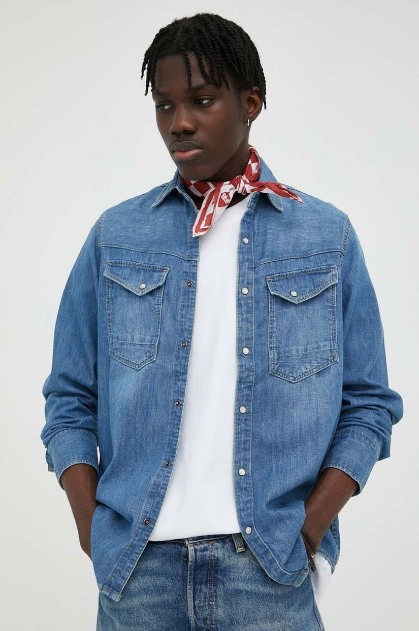 G-Star cămașă din denim bărbați, cu guler clasic, slim