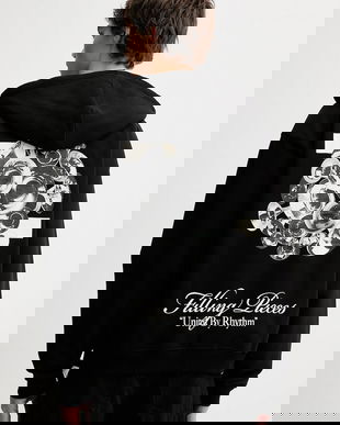 Filling Pieces hanorac de bumbac Zip Hoodie Bouquet culoarea negru, cu glugă, cu imprimeu, 422533501122