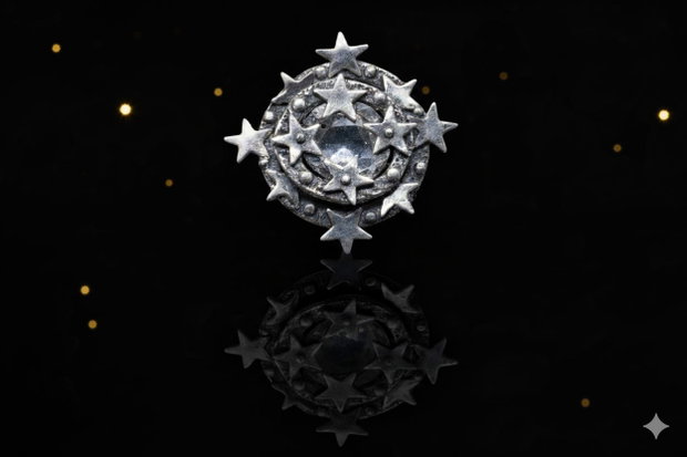 Pandantiv unicat, din argint fin, in forma de coronita cu stelute si un cristal Svarowski transparent, polifatetat