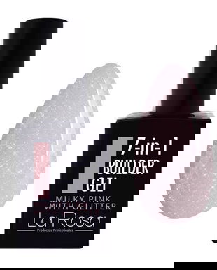 Gel de construcție autonivelantă pentru unghii 7&icirc;n1 La Rosa Profesionales, milky pink with glitter 15 ml