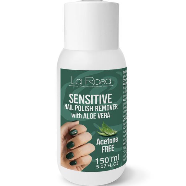 Dizolvant sensitive fără acetonă cu aloe vera pentru &icirc;ndepărtarea lacului de unghii La Rosa Profesionales, 150 ml