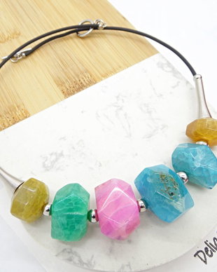 Colier Statement Handmade din Agate Multicolore (cod1341)