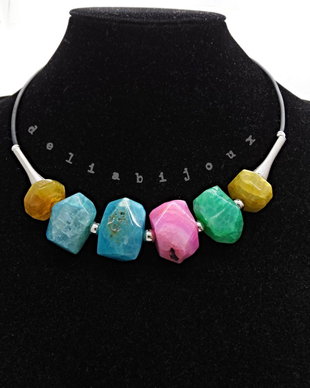 Colier Statement Handmade din Agate Multicolore (cod1341)