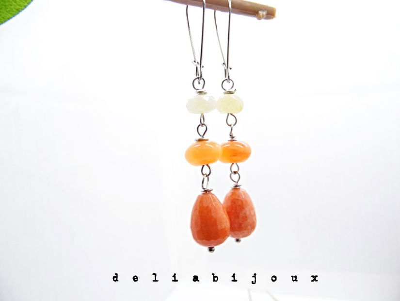 Cercei handmade cu pietre semipretioase - jad și agat (cod1340)