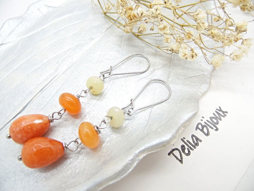 Cercei handmade cu pietre semipretioase - jad și agat (cod1340)