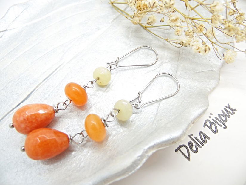 Cercei handmade cu pietre semipretioase - jad și agat (cod1340)