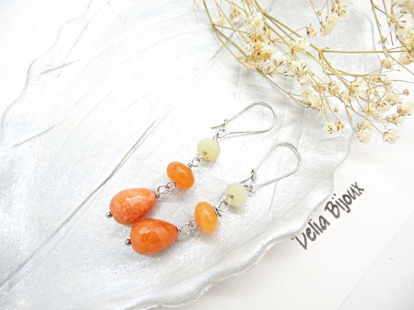 Cercei handmade cu pietre semipretioase - jad și agat (cod1340)