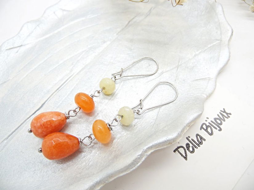 Cercei handmade cu pietre semipretioase - jad și agat (cod1340)