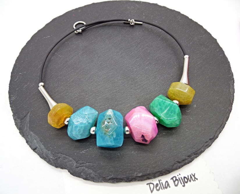 Colier Statement Handmade din Agate Multicolore (cod1341)