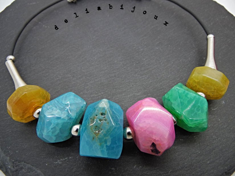 Colier Statement Handmade din Agate Multicolore (cod1341)