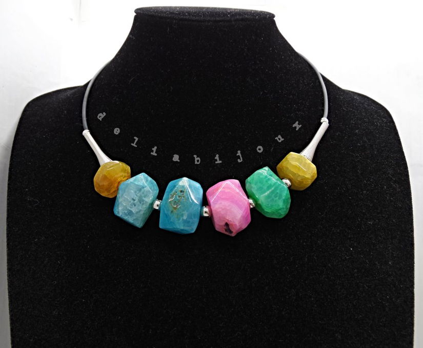 Colier Statement Handmade din Agate Multicolore (cod1341)