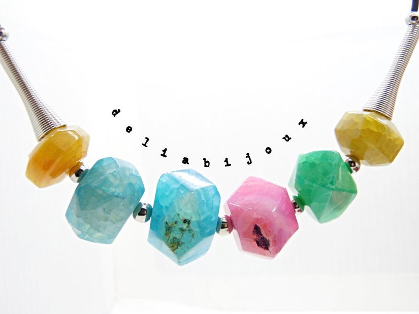 Colier Statement Handmade din Agate Multicolore (cod1341)