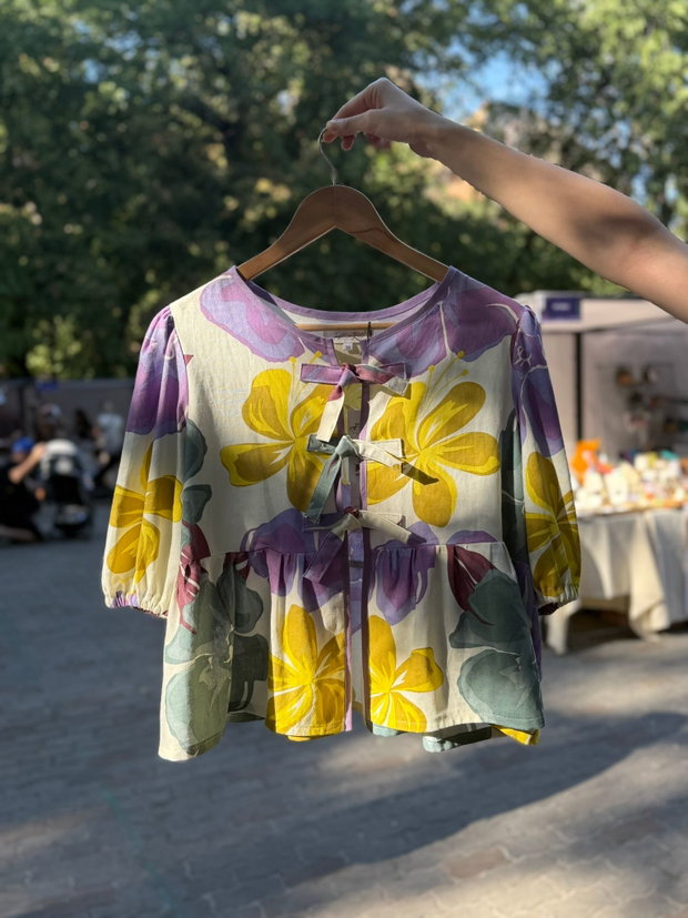 Bluză din in - Model Floral - Mărimea 36