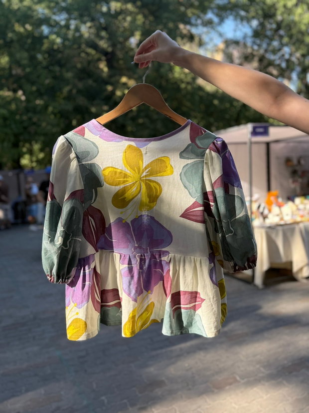 Bluză din in - Model Floral - Mărimea 36