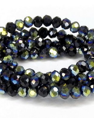 Cristale din sticla, rondelle, 4x3 mm, opace, AB, negre