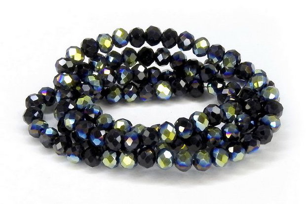 Cristale din sticla, rondelle, 4x3 mm, opace, AB, negre