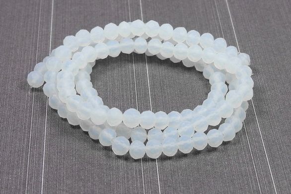 Cristale din sticla, rondelle, 3.5x3 mm, semiopace, frosted, albe
