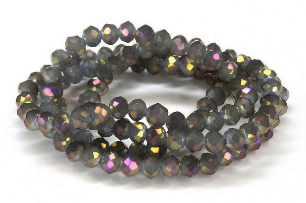 Cristale din sticla, rondelle, 4x3 mm, semiopace, AB, gri