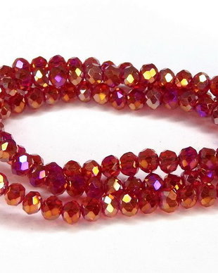 Cristale din sticla, rondelle, 4x3 mm, transparente, AB, rosii