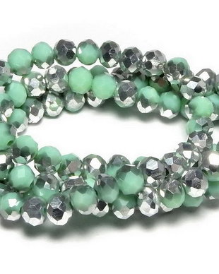 Cristale din sticla, rondelle, opace, 4x3 mm, electroplacate, verde deschis