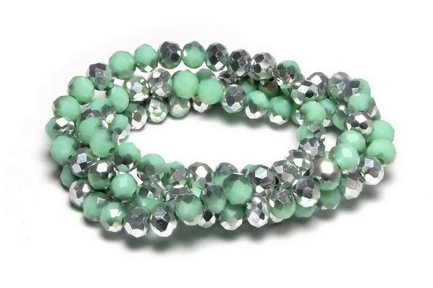 Cristale din sticla, rondelle, opace, 4x3 mm, electroplacate, verde deschis