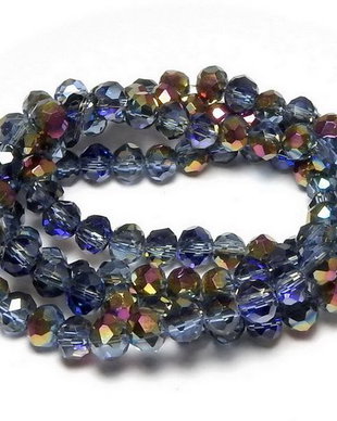 Cristale din sticla, rondelle, transparente, electroplacate, 4x3 mm, bleumarin