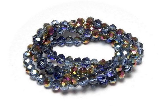 Cristale din sticla, rondelle, transparente, electroplacate, 4x3 mm, bleumarin