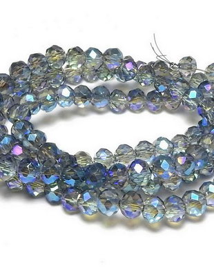 Cristale din sticla, rondelle, transparente, electroplacate, 4x3 mm, gri
