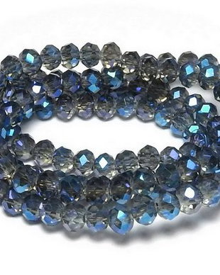 Cristale din sticla, rondelle, transparente, electroplacate, 4x3 mm, bleumarin