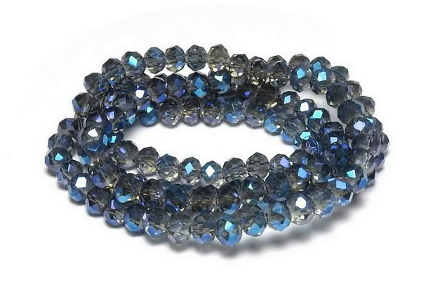 Cristale din sticla, rondelle, transparente, electroplacate, 4x3 mm, bleumarin