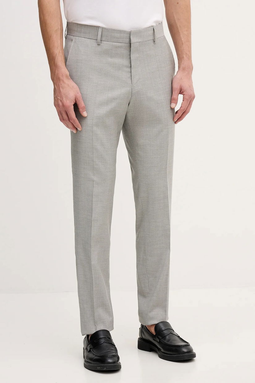 BOSS pantaloni cu lână culoarea gri, cu fason chinos, 50557407