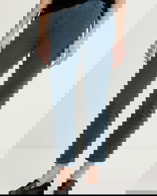 United Colors of Benetton pantaloni de catifea cord culoarea bleumarin, fason tigareta, high waist, 4MIQDF07W